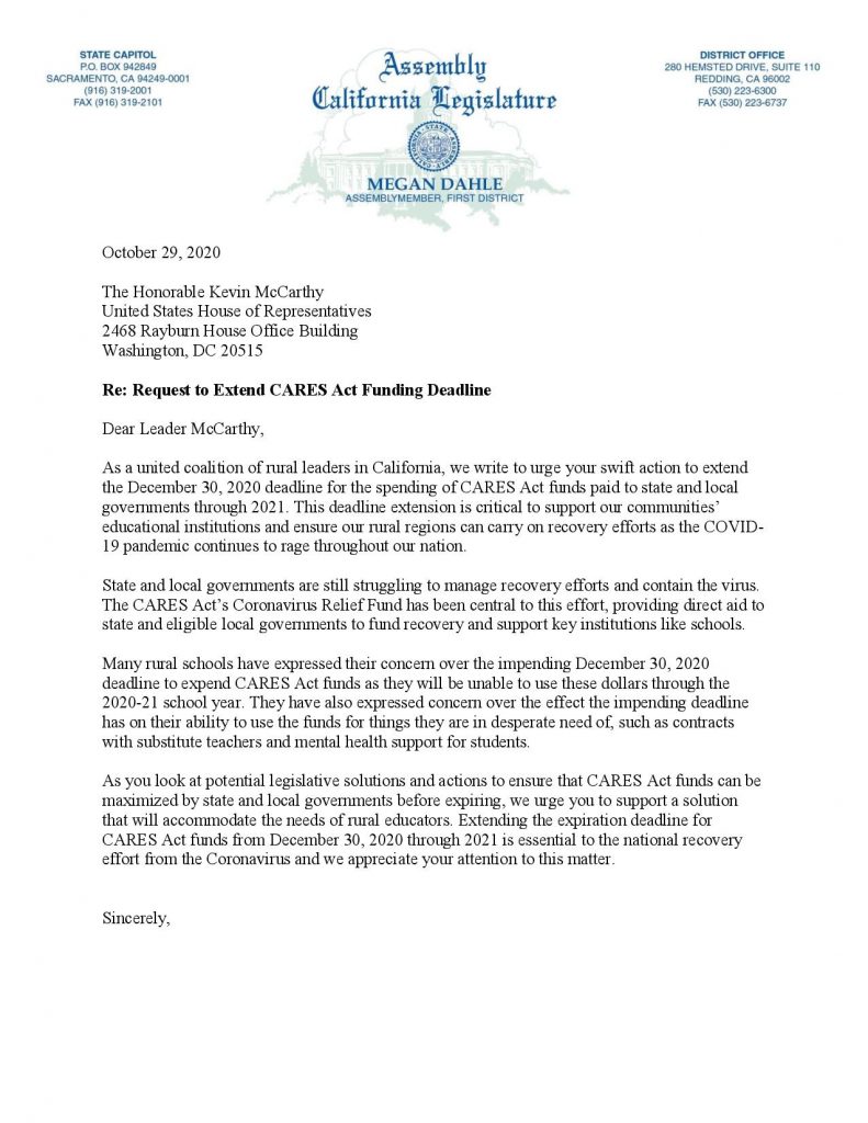 CAREs Act Funding Extension Letter