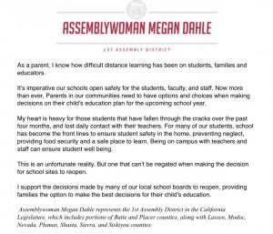 Assemblywoman Dahle's Response To Governor Newsom's School Reopening Announcement