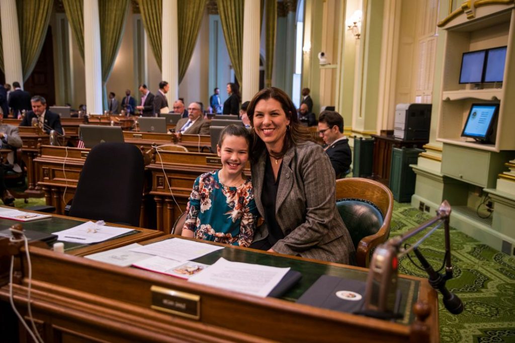 Assemblywoman Dahle and her Daughter Roslyn on the Assembly Floor