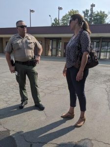 Assemblywoman Megan Dahle getting an update on the Zogg Fire from Anthony Bertain, Shasta County OES Director.
